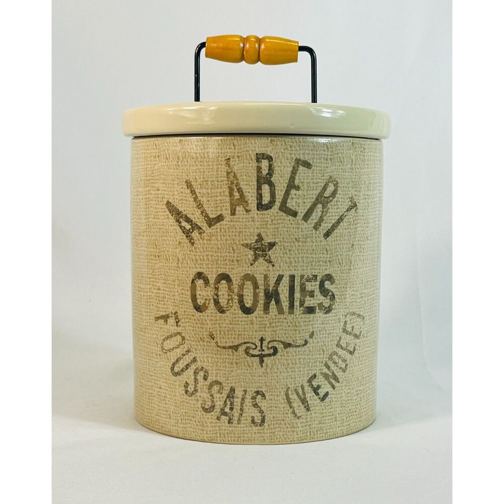 Alabert Cookies Foussais Vendee Cookie Jar Lid Wood Handle Stoneware